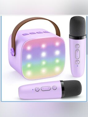 Karaoke Machine for Kids, Portable Mini Speaker with 2 Wireless Microphones,